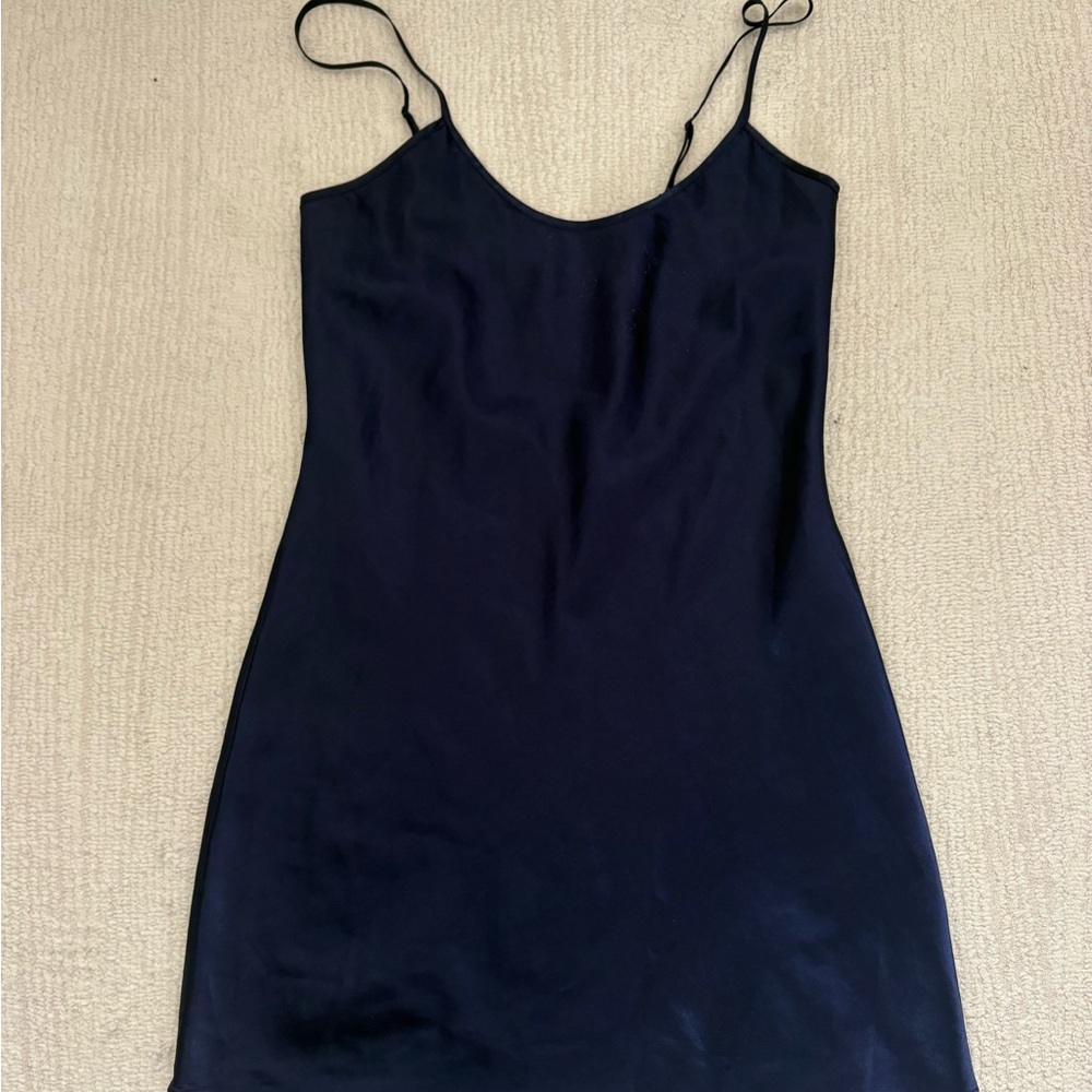 Elegant Navy Blue Satin Slip Dress
